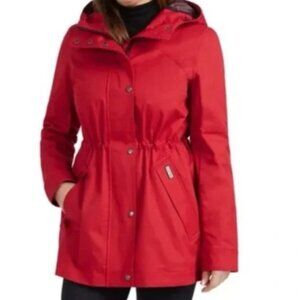 NWT HUNTER Women's Water-Resistant Hooded Cotton Smock Rain Jacket Red Size XL